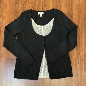 LOFT Black Cardigan with Polka Dot Blouse